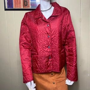 Red rose printed light weight jacket